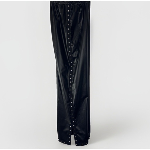 SHEIN Infinite Styles Faux Leather Stud Side Slit Side Wide Leg Pants Black Punk - Picture 2 of 5